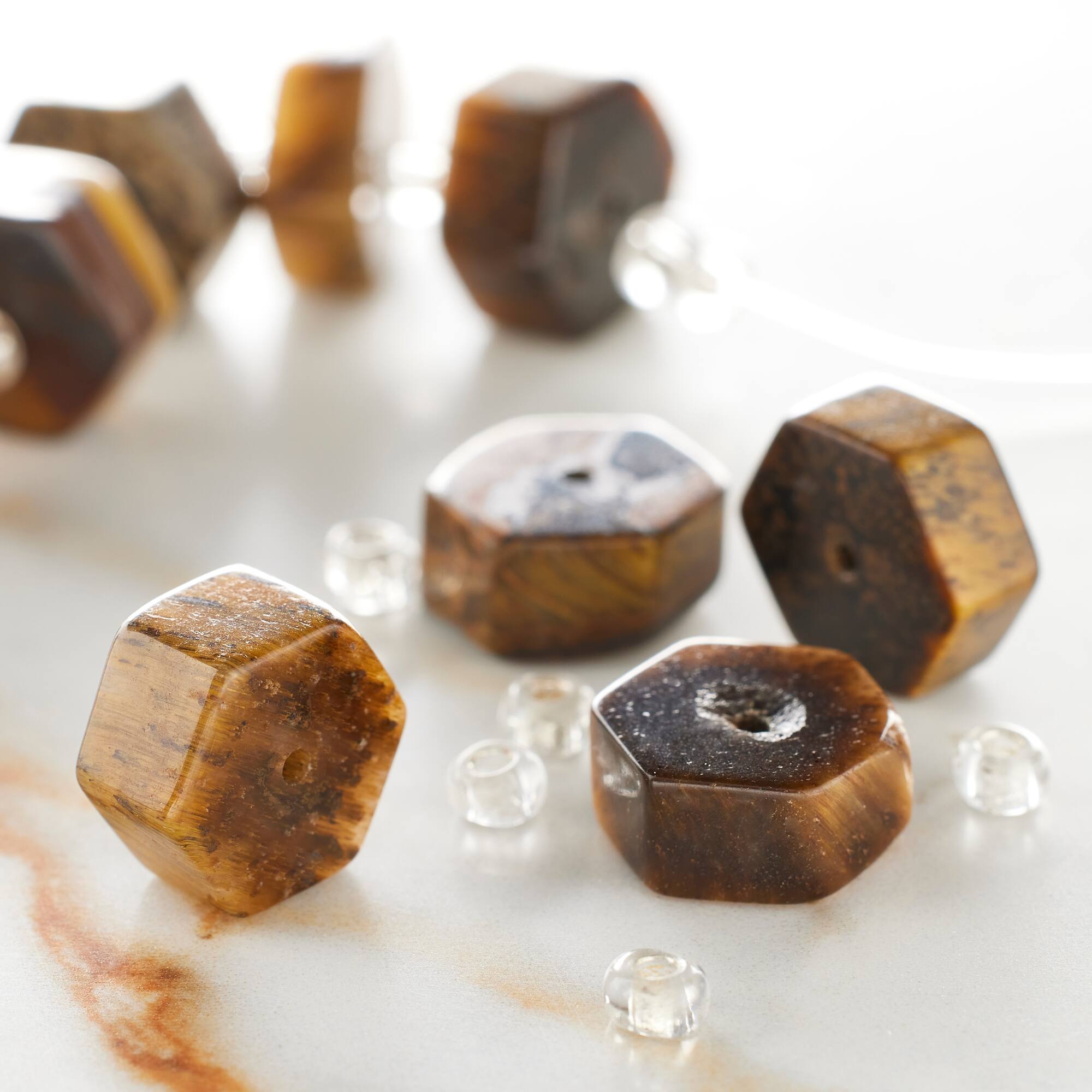 Tigereye Hexagon Beads with Spacers by Bead Landing®, 12mm